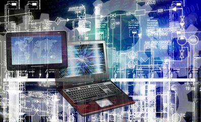 industrial engineering computers  technology concept mixed
