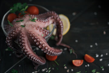 close-up of a fried octopus