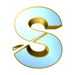 3D ENGLISH ALPHABET OF HALF CUT WITH GOLDEN OUTLINE : S