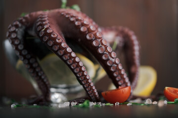 close-up of a fried octopus