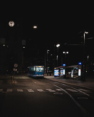Tram in the empty streets of Oslo, Norway. During Corona Selv Isolation. - obrazy, fototapety, plakaty