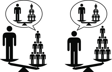 People icons - social equality concept - hypocrisy of claiming equality when there is none. Management/boss vs the workforce.