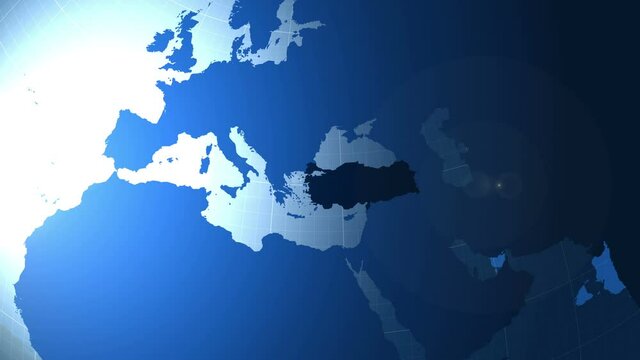 Turkey. Zooming into Turkey on the globe.