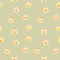 Seamless pattern with cartoon pig faces. Vector illustration.