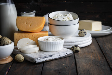 Assorted dairy products. Farm products
