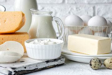Assorted dairy products. Farm products