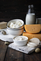 Assorted dairy products. Farm products