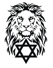 The Lion and the symbol of Judaism - star of David, Megan David, drawing for tattoo, on a white background, vector  © Estrellabuena