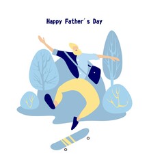 Happy father's day. Father and child. Trendy hand-drawn vector cartoon flat illustration.