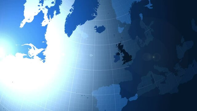 United Kingdom. Zooming into UK on the globe.