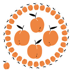 Vector fruit doodle brush with simple apricot shapes. Great for cards, invitations, social media, sticker, marketing.