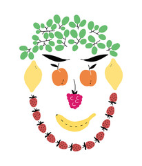 Vector placement print with a fruit head. Great for cards, social media, sticker, matrketing, T-shirt.