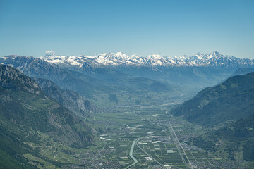 A city in the Swiss Alps. Top view.