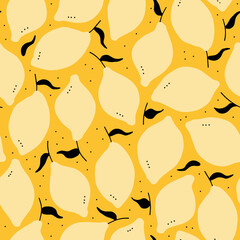 Vector doodle fruit pattern in yellow. Simple lemon made into repeat. Great for background, wallpaper, wrapping paper, packaging, fashion.