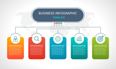 Business infographic Vector with 5 steps. Used for presentation, connection, information, strategy, technology, brainstorm, education, marketing, creative, growth, column,
