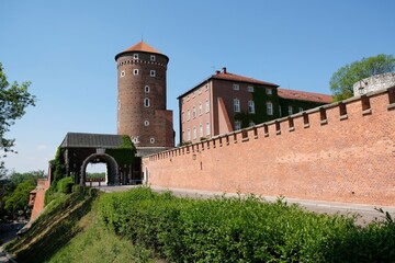 Wawel Royal Castle in Krakow, Poland. Exterior view with defensive walls.
