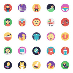 
Baby and Kids Flat Vector Icons Set 
