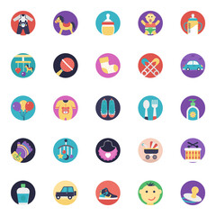  Baby and Kids Flat Vector Icons Pack 