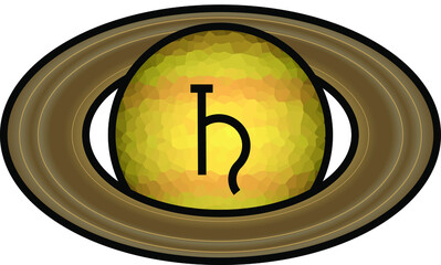 Stylized and textured icon of the planet Saturn with the astrological symbol.
