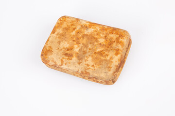 closed old steel rusty vintage golden box isolated on white background