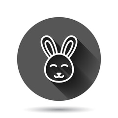 Rabbit icon in flat style. Bunny vector illustration on black round background with long shadow effect. Happy easter circle button business concept.
