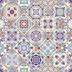 Seamless ceramic tile with colorful patchwork. Vintage multicolor pattern in turkish style. Endless pattern can be used for ceramic tile, wallpaper, linoleum, textile, web page background. Vector