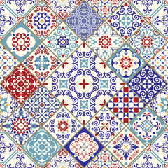Seamless ceramic tile with colorful patchwork. Vintage multicolor pattern in turkish style. Endless pattern can be used for ceramic tile, wallpaper, linoleum, textile, web page background. Vector