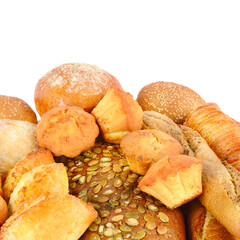 Breads and buns isolated on a white background.