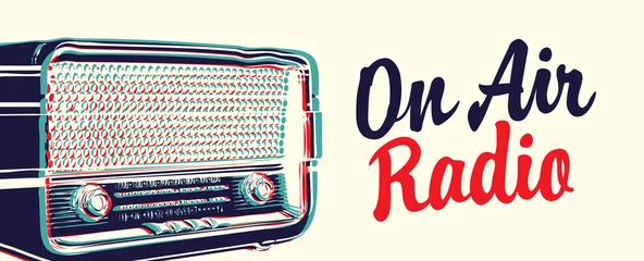 On-Air-Radio-Sende-FM-Konzept. Vektorbanner für Radiosender mit Mikrofon, Inschrift und Platz für Text im Retro-Stil. Geeignet für Poster, Werbung, Flyer © paseven