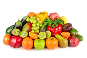 Naklejka na ściany i meble Fruits and vegetables isolated on a white background. Healthy food.
