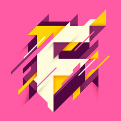 Abstract F letter design, made of various geometric shapes in color. Vector illustration.