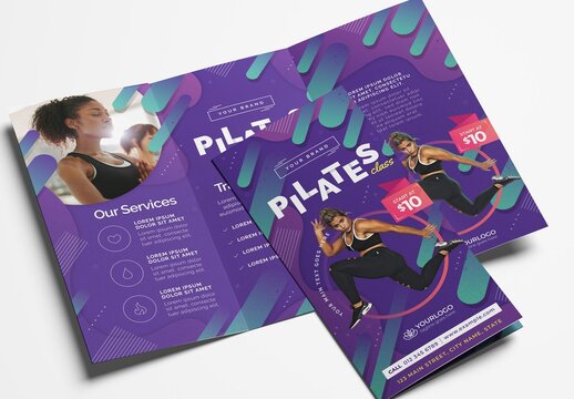 Pilates Gym Trifold Brochure Layout for Fitness Classes