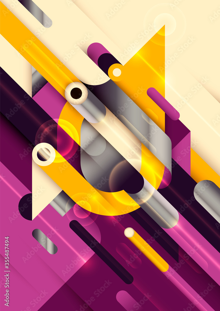 Poster abstract illustration made of various geometric shapes and objects in intense colors. vector illustr