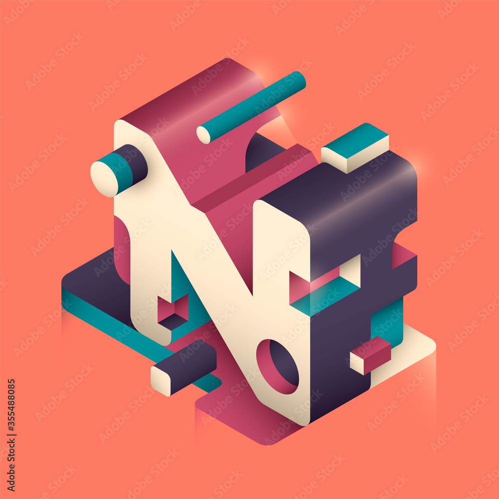 Fototapete abstract n letter design made of various isometric objects in color. vector illustration.