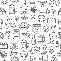 Seamless pattern with beer. Black and white thin line icons