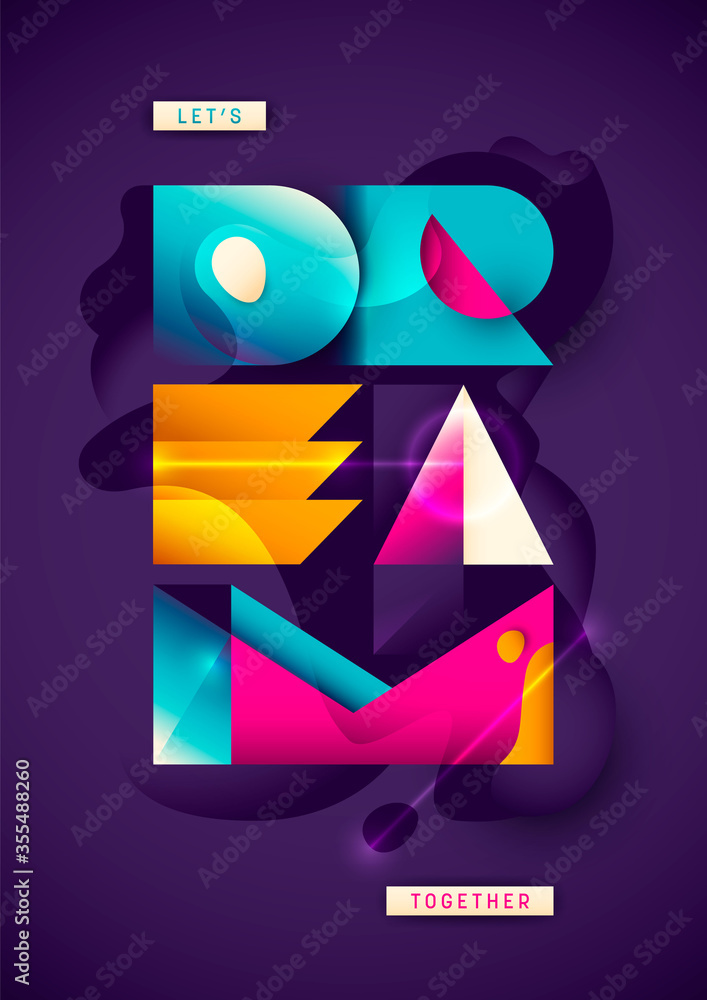 Poster poster design with abstract typography in intense colors. modish geometric composition. vector illus