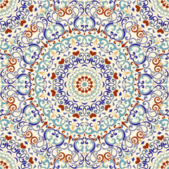 Seamless colorful pattern with mandala. Vintage decorative element. Hand drawn pattern in turkish style. Islam, Arabic, Indian, ottoman motif. Vector illustration