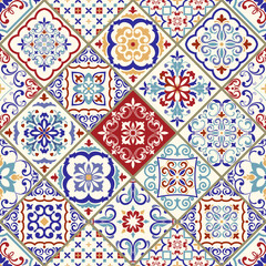 Seamless ceramic tile with colorful patchwork. Vintage multicolor pattern in turkish style. Endless pattern can be used for ceramic tile, wallpaper, linoleum, textile, web page background. Vector