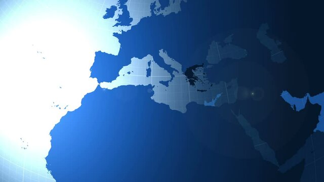 Greece. Zooming into Greece on the globe.