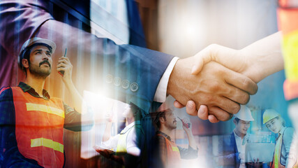 Team Construction or engineering group and worker. Teamwork and determination to succeed. Safety...