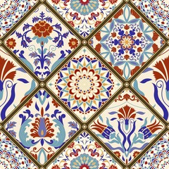 Seamless colorful patchwork. Vintage multicolor pattern in turkish style. Hand drawn background. Islam, Arabic, Indian, ottoman motifs