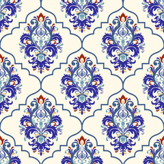 Seamless ceramic tile with colorful patchwork. Vintage multicolor pattern in turkish style. Endless pattern can be used for ceramic tile, wallpaper, linoleum, textile, web page background. Vector.