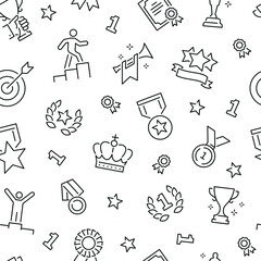 Seamless pattern with awards. Black and white thin line icons
