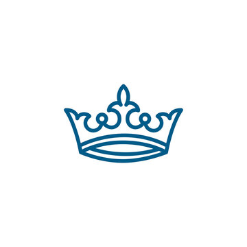 Crown Line Blue Icon On White Background. Blue Flat Style Vector Illustration