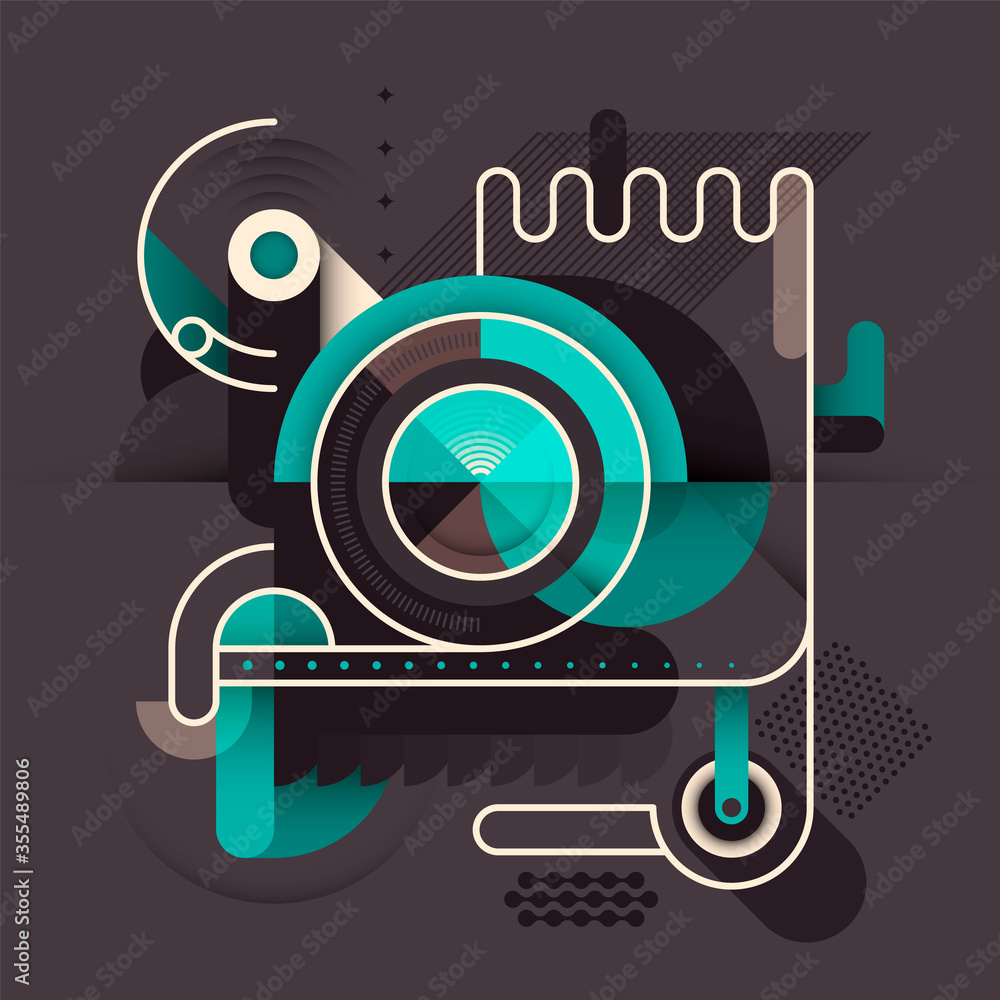 Poster abstract technology illustration in retro style with various designed shapes. vector illustration.