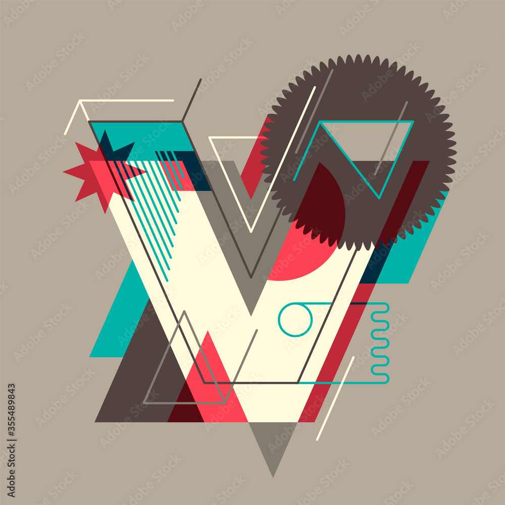 Fototapete abstract v letter design, made of various geometric objects and paths. vector illustration.