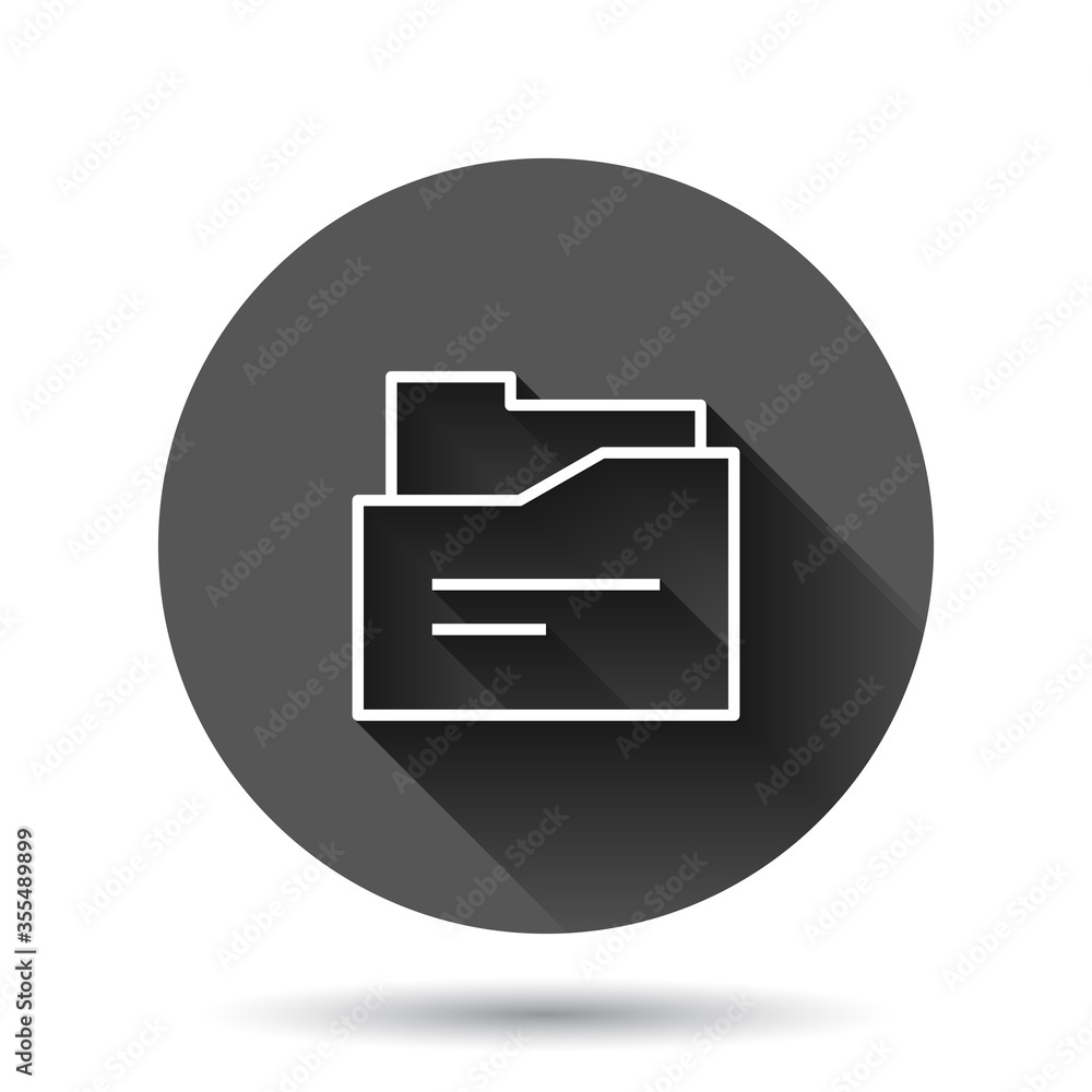 Poster file folder icon in flat style. documents archive vector illustration on black round background with