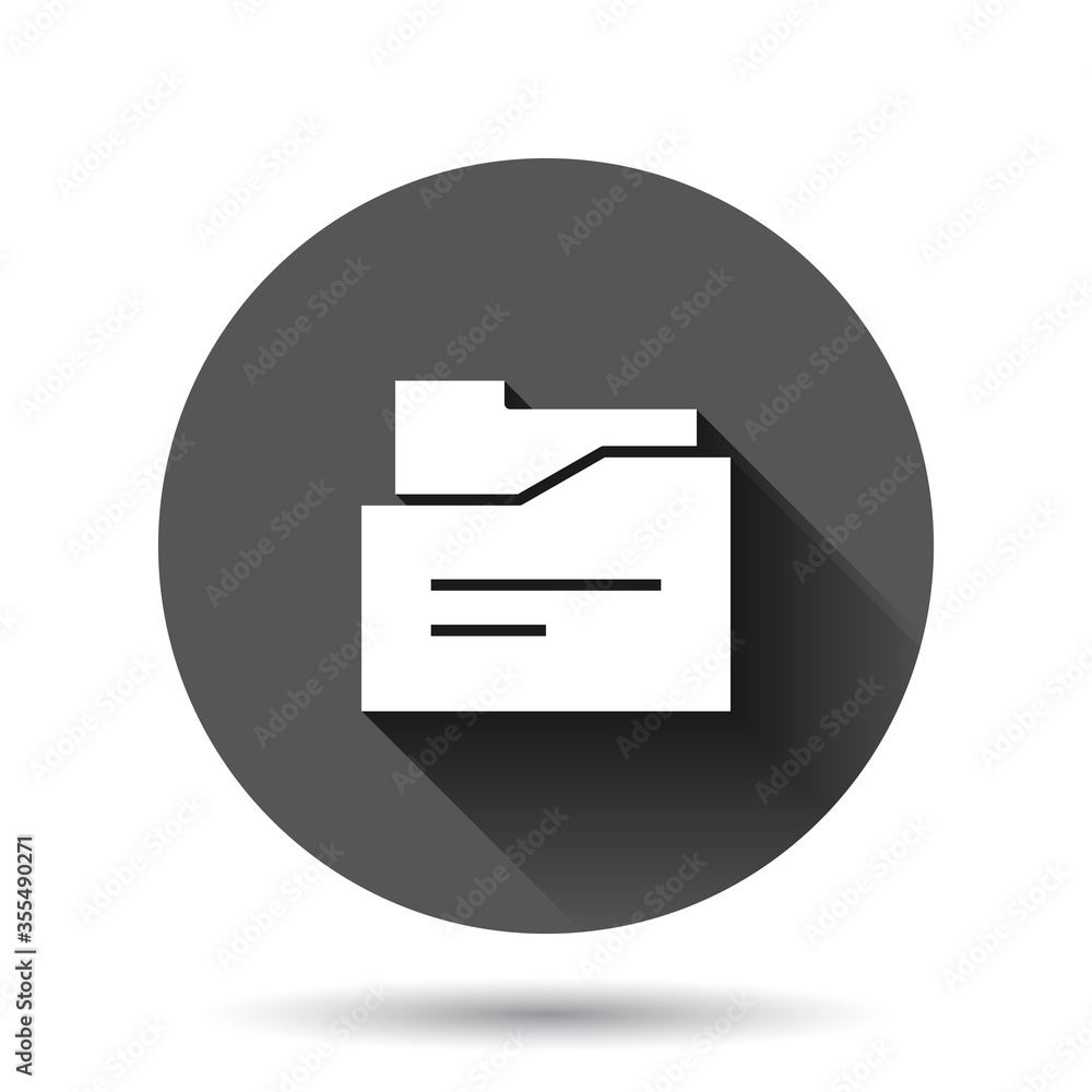 Poster file folder icon in flat style. documents archive vector illustration on black round background with