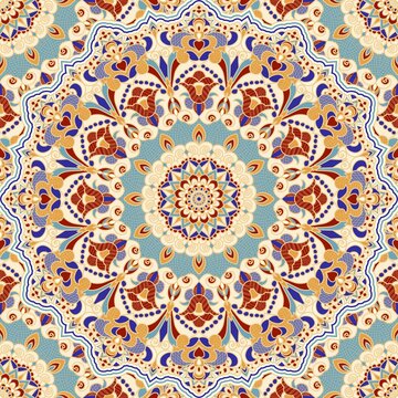 Seamless colorful pattern with mandala. Vintage decorative element. Hand drawn pattern in turkish style. Islam, Arabic, Indian, ottoman motif. Vector illustration