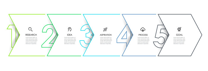 Business Infographic template. Thin line design with numbers 5 options or steps.